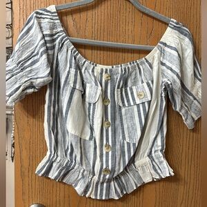 American Eagle Outfitters Blue and White Striped Blouse